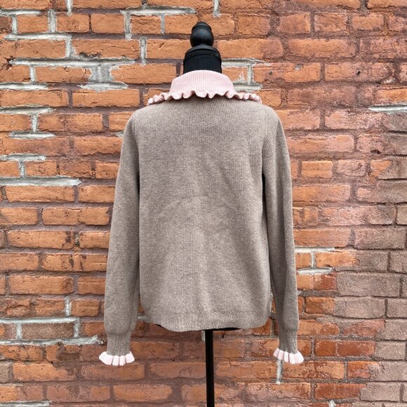 [SOLD on eBay] Boden Wool Blend Knit Pink Ruffle Collar Brown Cardigan Sweater - Picture 11 of 11